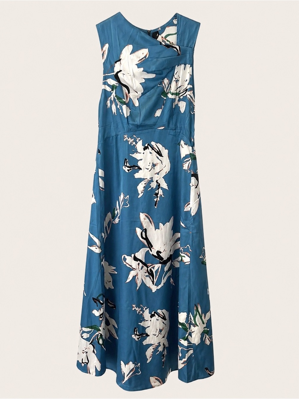 Emery Rose Blue Floral Maxi Dress XL Sleeveless Straight Fit Elegant